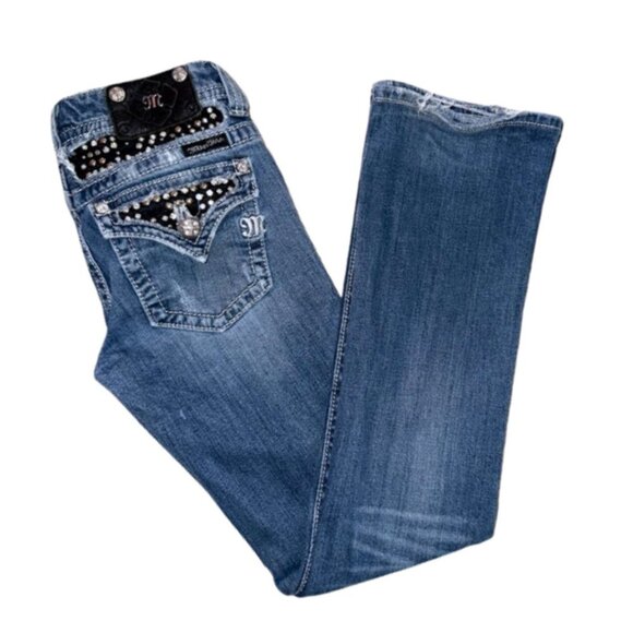 Miss Me Denim - Miss Me Jeans Black Jewel Embroidered Pocket jp5002-16 Bootcut Size 27